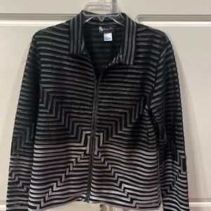 Damee Inc Jacket Large Black Mesh Sheer Multicolor Geometric Stripe Zipper Retro